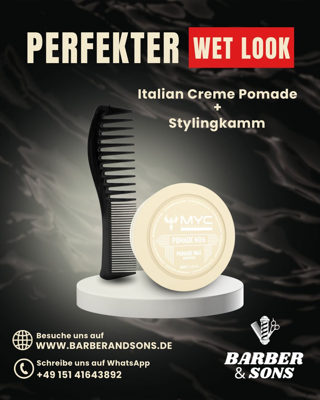 Styling Bundle – Italian Cream Pomade & Fischgrätenkamm | Klassischer Halt & präzises Finish