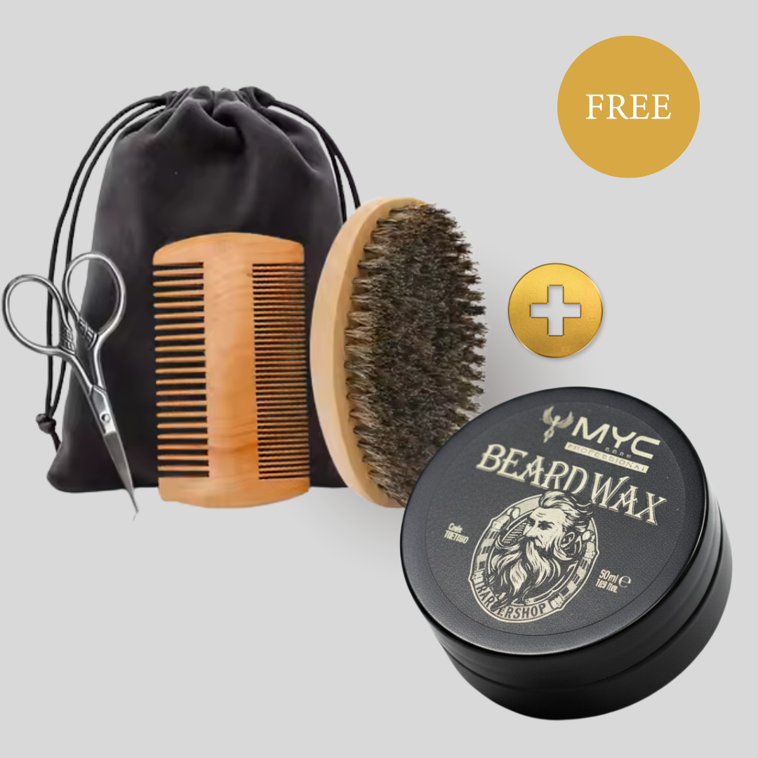 Beard Styling &amp; Care Set – Beard Brush, Beard Scissors, Beard Comb &amp; MYC Beard Wax 50 ml | Professional Barbershop Quality