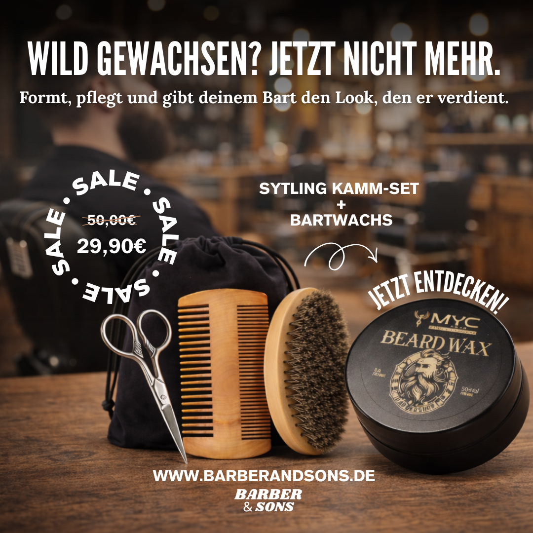 Beard Styling & Care Set – Beard Brush, Beard Scissors, Beard Comb & MYC Beard Wax 50 ml | Professional Barbershop Quality